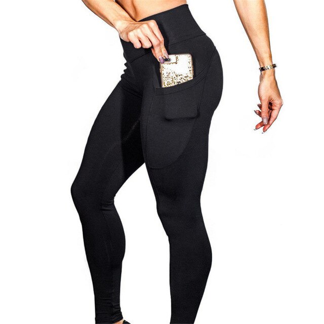 Solid Yoga Leggings With Pockets Fashion Push Up Workout Fitness Gym Running Trousers High Elastics High Waist Casual Pants-4