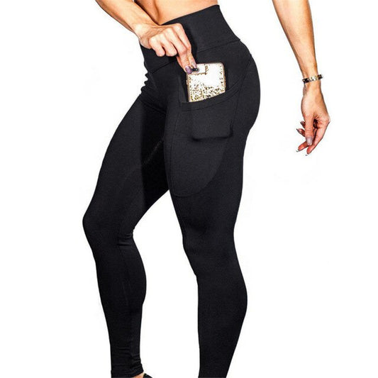 Solid Yoga Leggings With Pockets Fashion Push Up Workout Fitness Gym Running Trousers High Elastics High Waist Casual Pants-4
